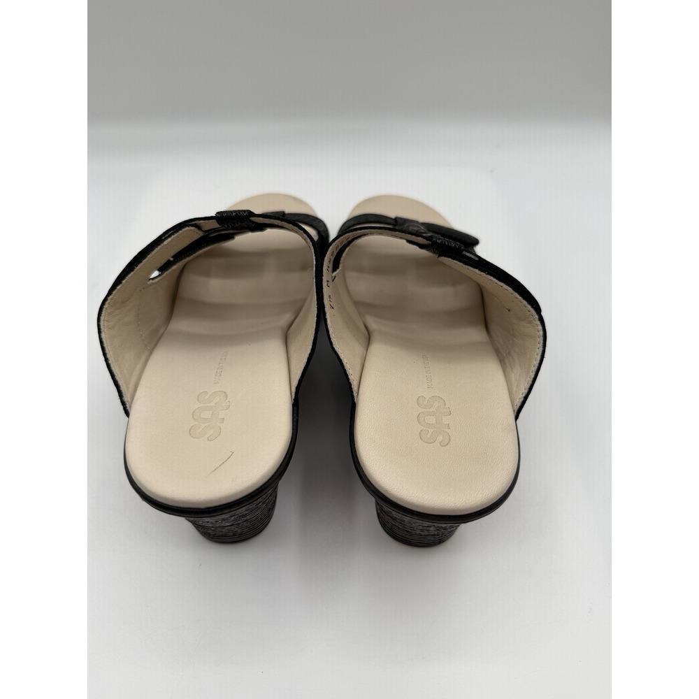 SAS Ginger Wedge Sandal,Women's 7.5 M,Black Leather Adjustable Straps,NEW/DEFCTS - Picture 3 of 16